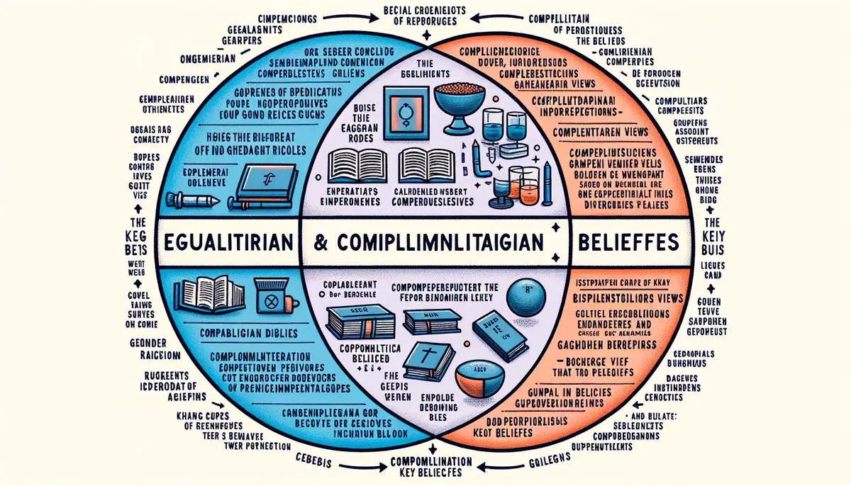Venn diagram illustrating the similarities and differences between egalitarian and complementarian perspectives on gender roles in the Bible