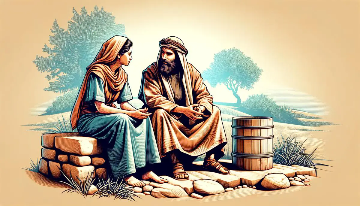 Jesus speaking with the Samaritan woman at the well